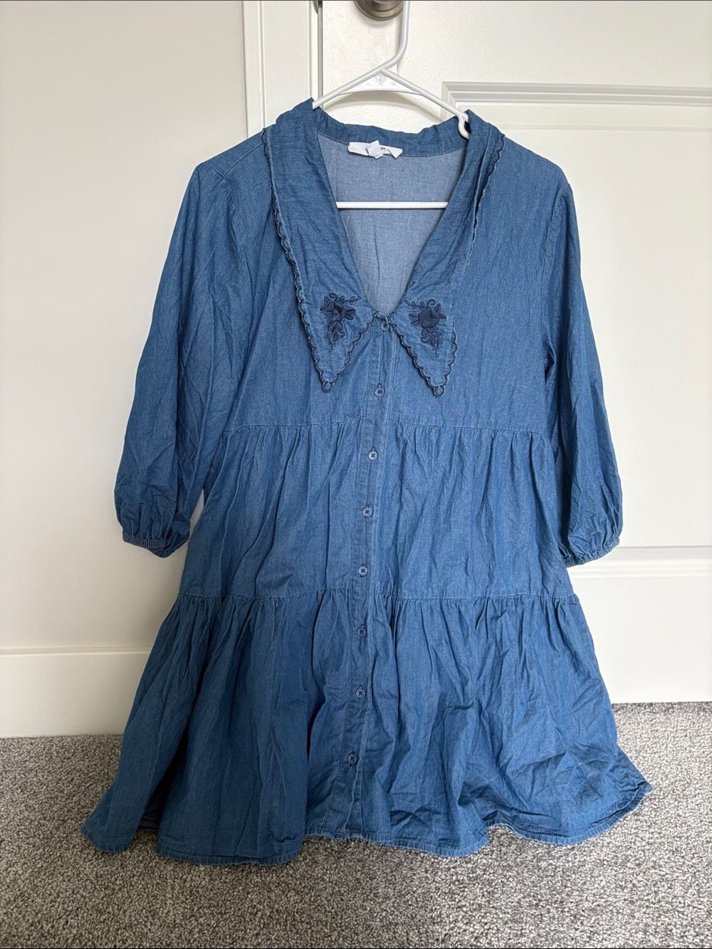 BB Dakota by Steve Madden Blue Chambray Button-Front embroidered collar dress